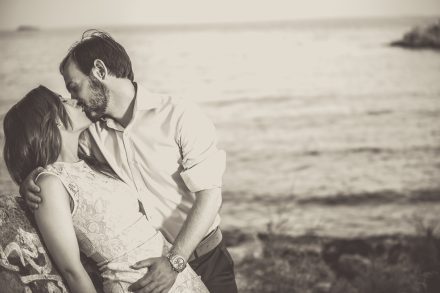 Giannis & Katerina Black and White Kiss Photo